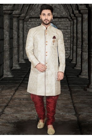 DESIGNER DEEP CREAM INDO WESTERN SHERWANI